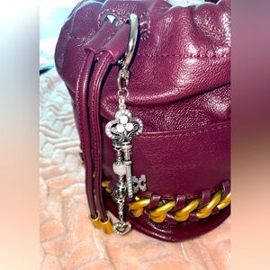 Bag Charm with Skeleton Key and Rose Quartz Bead